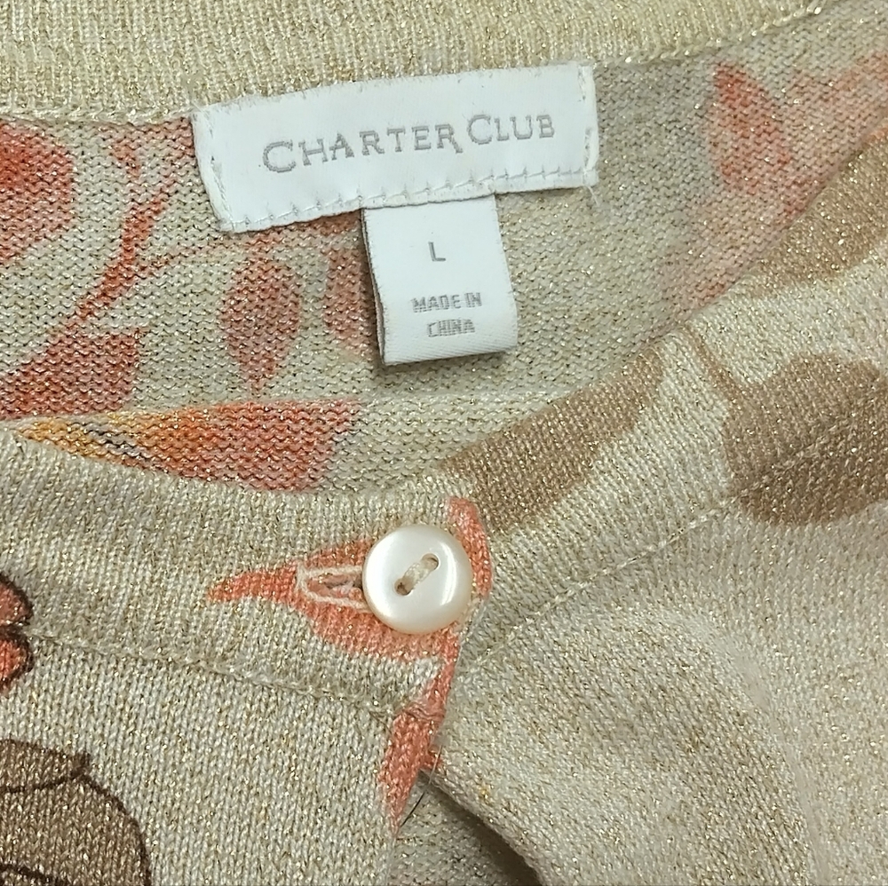 Charter Club Floral Cream Cardigan - Picture 2 of 2